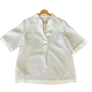 tunic styled Mango White Short-sleeved 100% Linen Shirt size Large